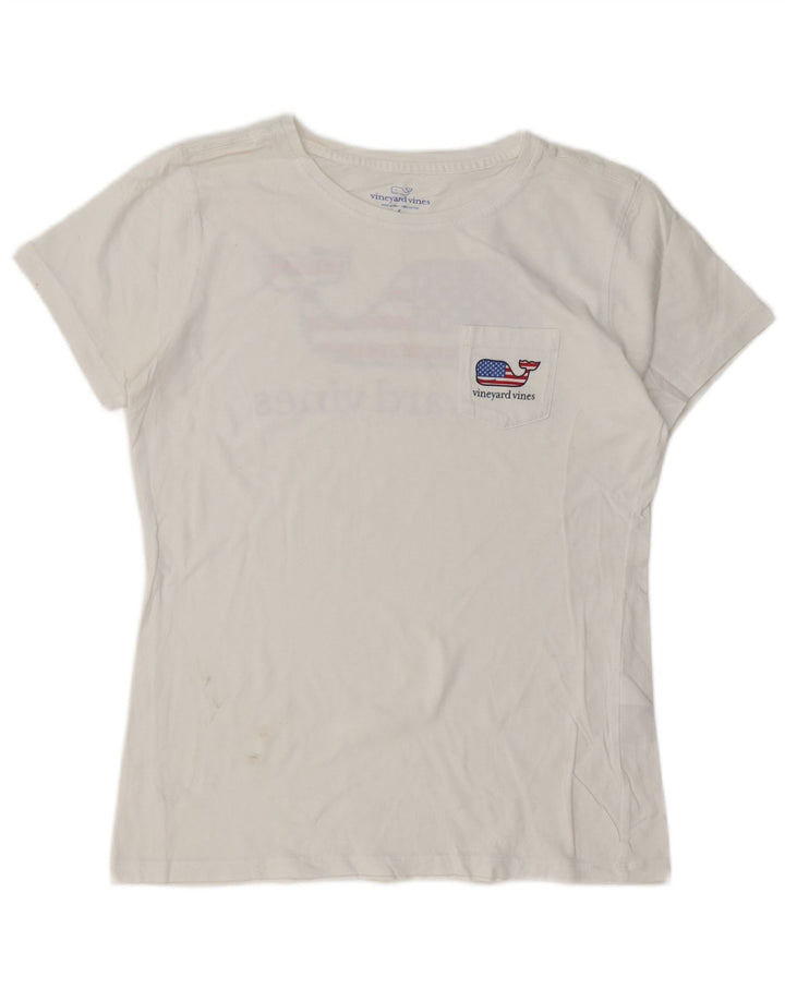 Camiseta feminina VINEYARD VINES com estampa gráfica UK 10 algodão branco pequeno