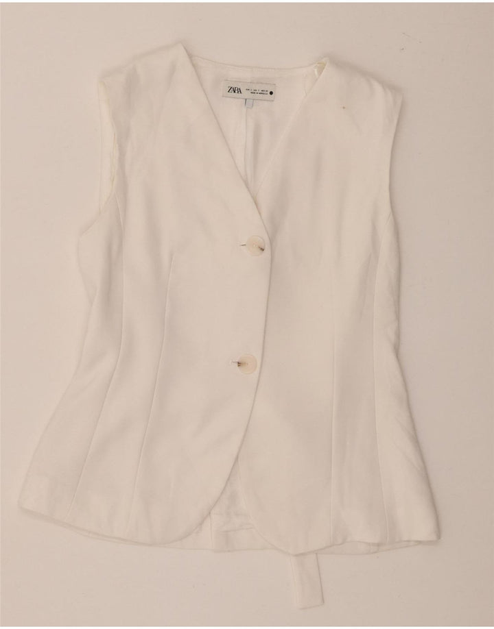 Colete feminino Zara UK 10 pequeno poliéster branco