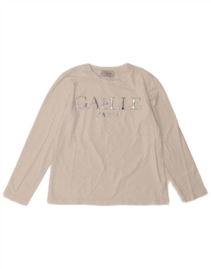 Gaelle Top gráfico feminino manga comprida UK 6 XS branco