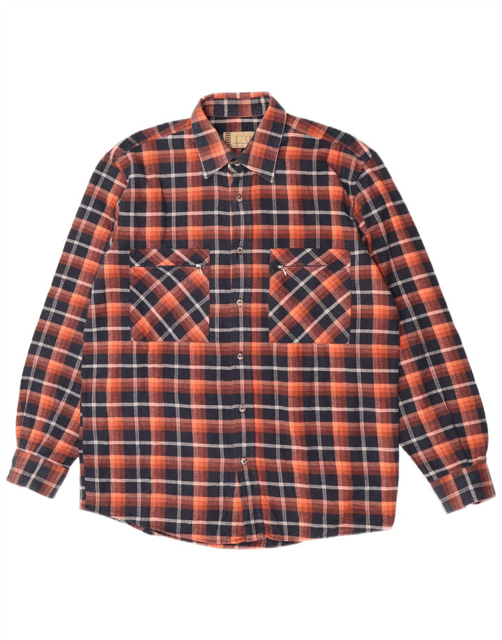 Camisa masculina de flanela do Projeto Europeu de algodão xadrez médio laranja