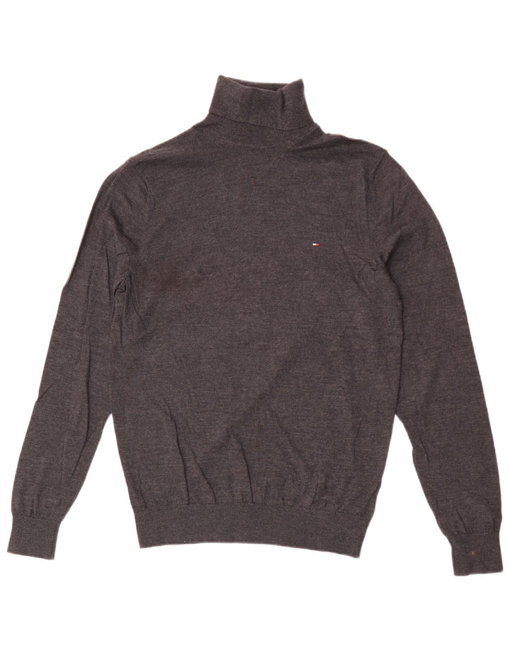 Tommy Hilfiger Suéter masculino com gola redonda, grande lã cinza