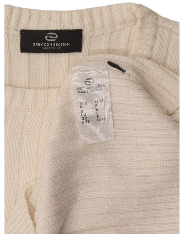 Suéter vintage masculino com gola redonda, pequeno algodão branco