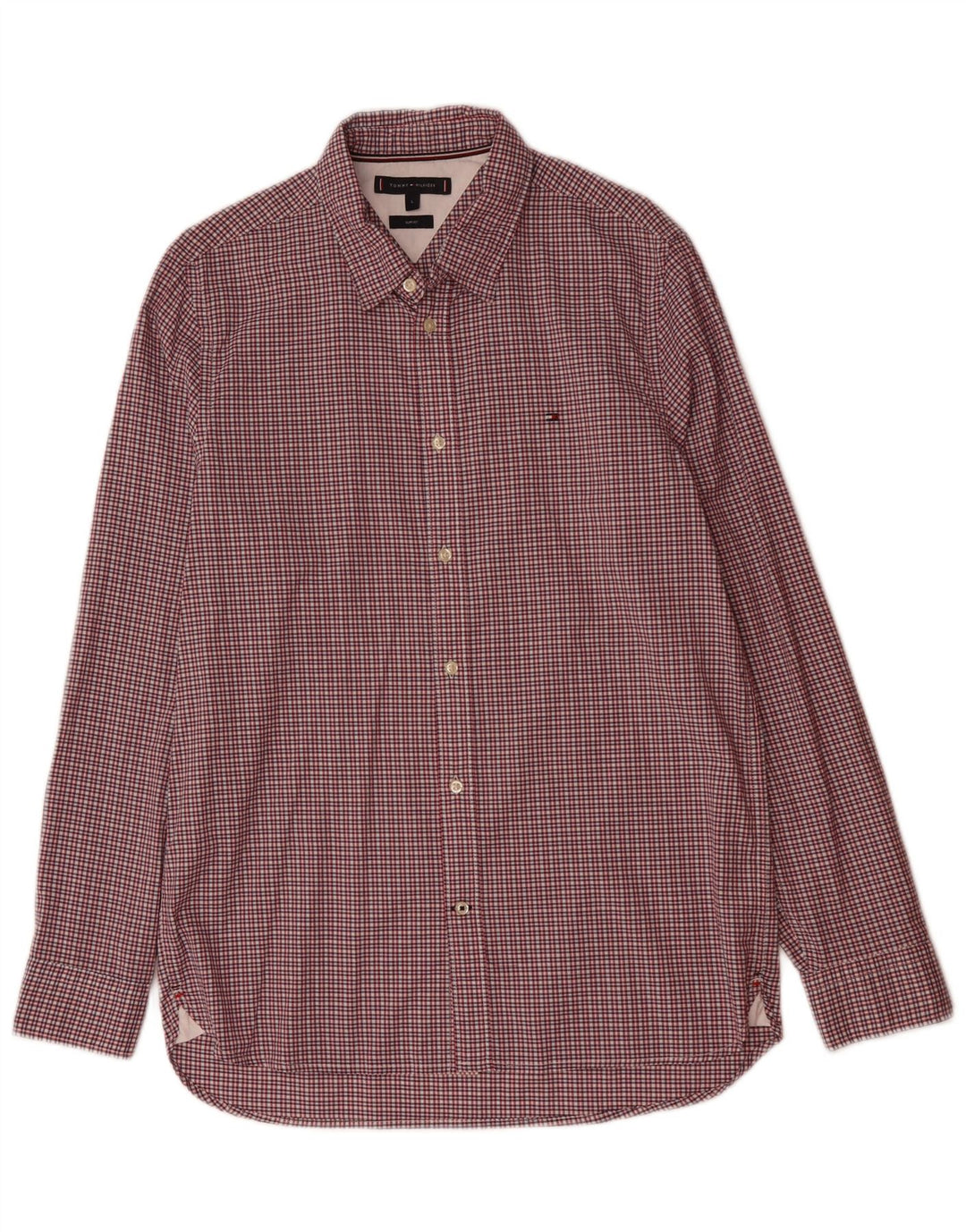 Camisa masculina TOMMY HILFIGER slim fit grande algodão guingão rosa
