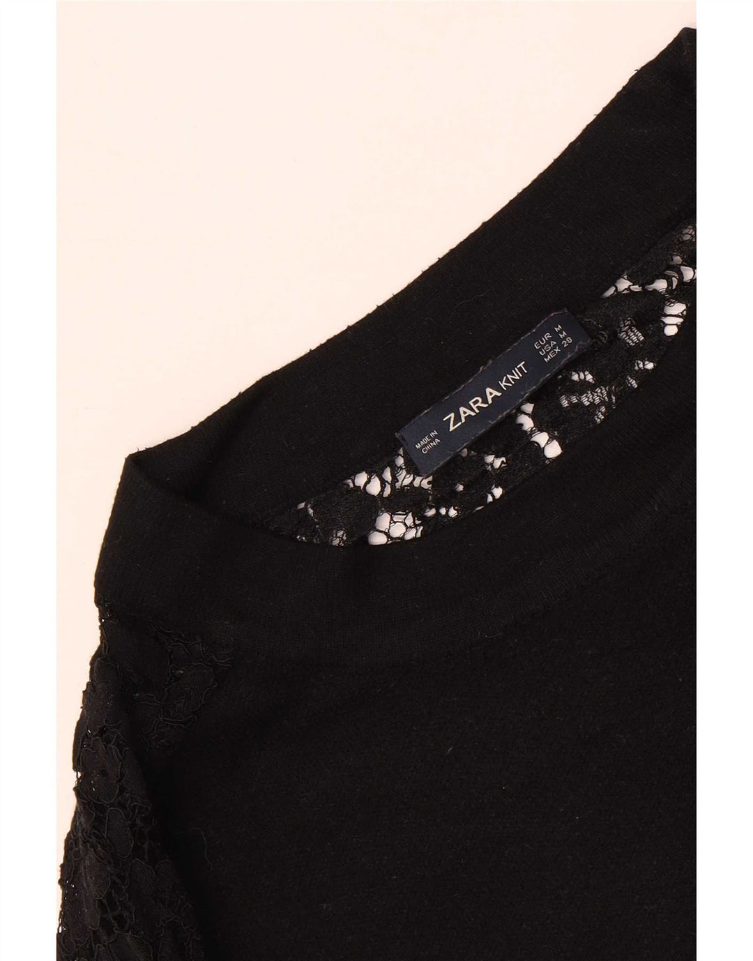 Top feminino Zara manga comprida UK 14 médio preto floral