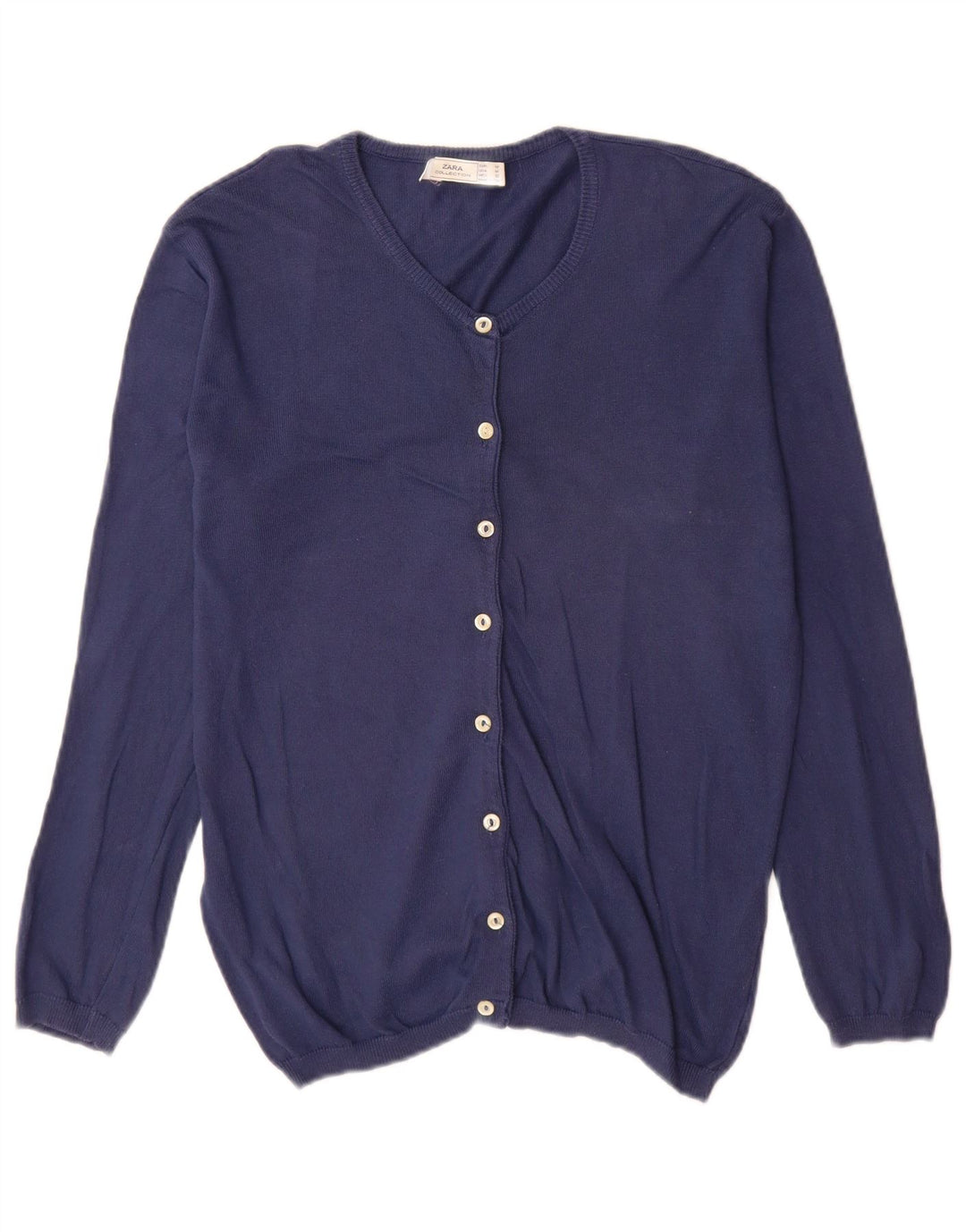 Suéter cardigã feminino Zara Reino Unido 14 algodão azul marinho médio