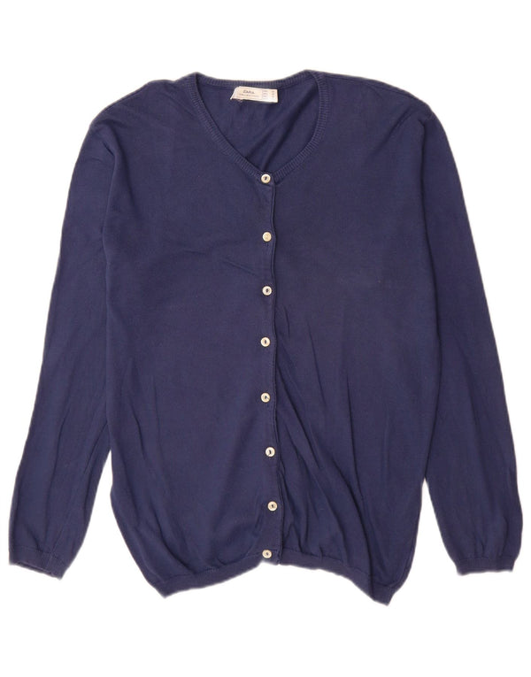 Suéter cardigã feminino Zara Reino Unido 14 algodão azul marinho médio