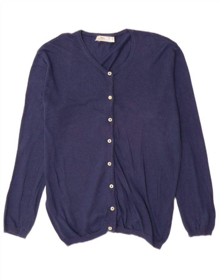 Suéter cardigã feminino Zara Reino Unido 14 algodão azul marinho médio