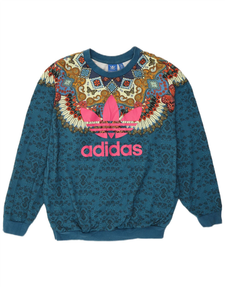 Adidas Womens Abstract Pattern Moletom Jumper UK 10 Pequeno Azul Boêmio
