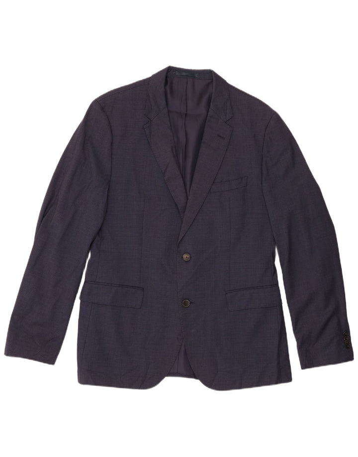 Jaqueta blazer masculina de 2 botões HUGO BOSS UE 52 XL azul marinho xadrez lã