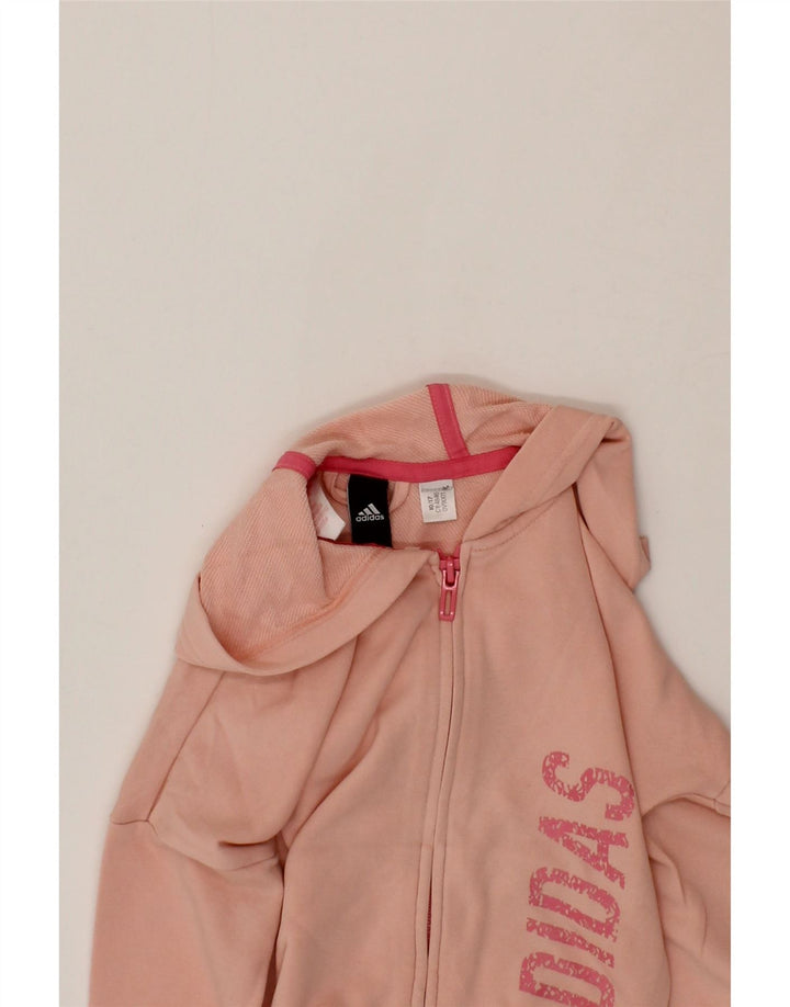 ADIDAS Girls Graphic Zip Hoodie Sweater 4-5 Years Pink Vintage Adidas and Second-Hand Adidas from Messina Hembry 