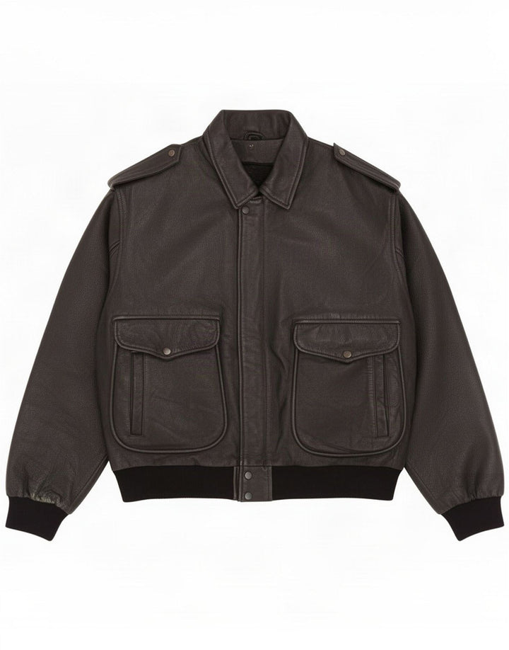 Jaqueta vintage masculina de couro Flight Aviator UK 42 XL preta