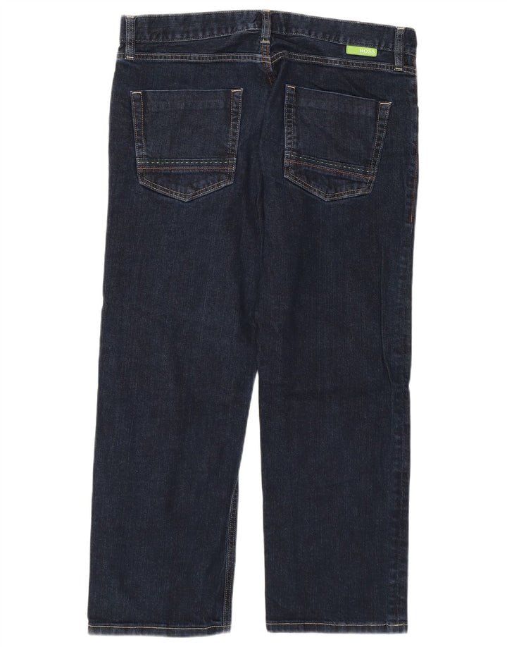 HUGO BOSS Calça jeans masculina cortada W33 L25 algodão azul marinho