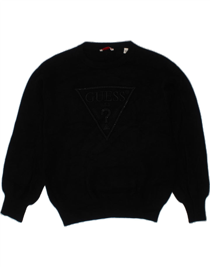 GUESS Girls Graphic Boat Neck Jumper Sweater 9-10 Years Black Viscose Vintage Guess and Second-Hand Guess from Messina Hembry 