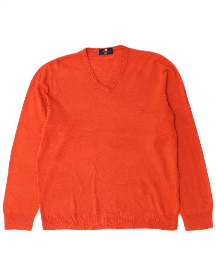 Suéter masculino Marks & Spencer Blue Harbor com decote em V grande acrílico vermelho