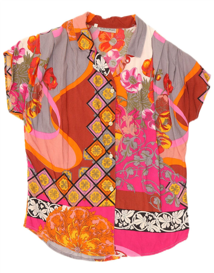 ALBA FORNARI Camisa feminina oversized UK 10 pequenos retalhos multicoloridos