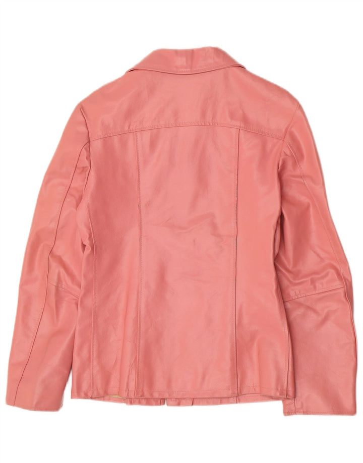 Jaqueta de couro feminina vintage UK 14 grande rosa