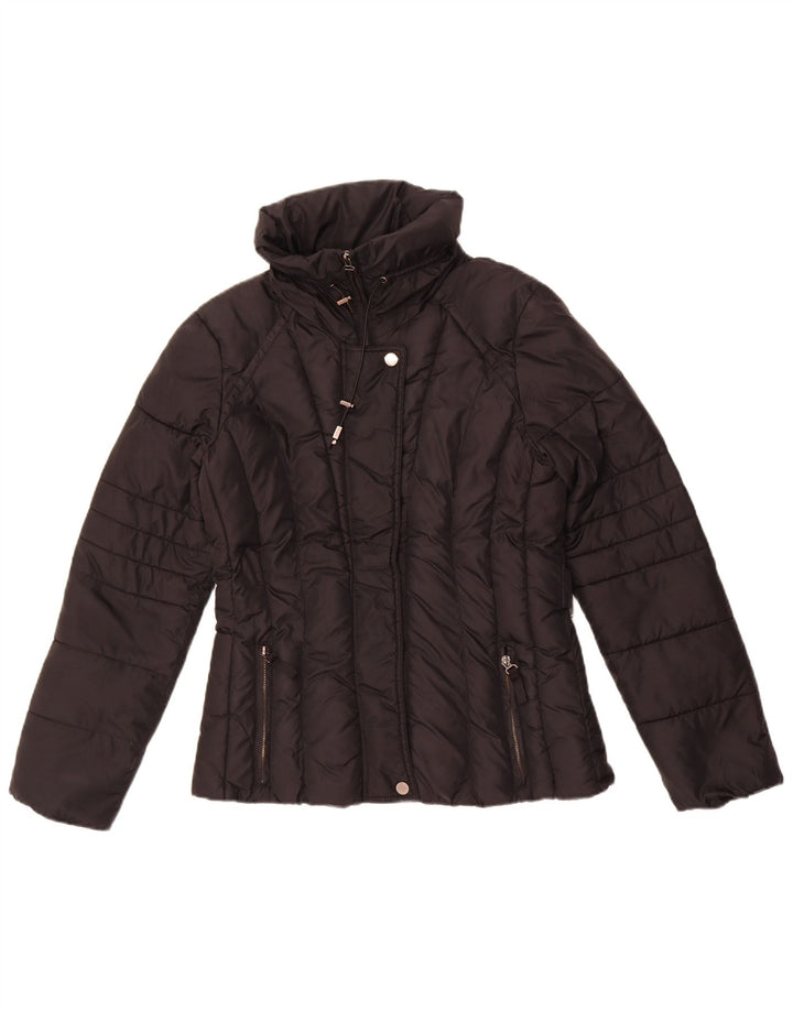 Jaqueta acolchoada feminina Zara UK 14 poliéster preto médio