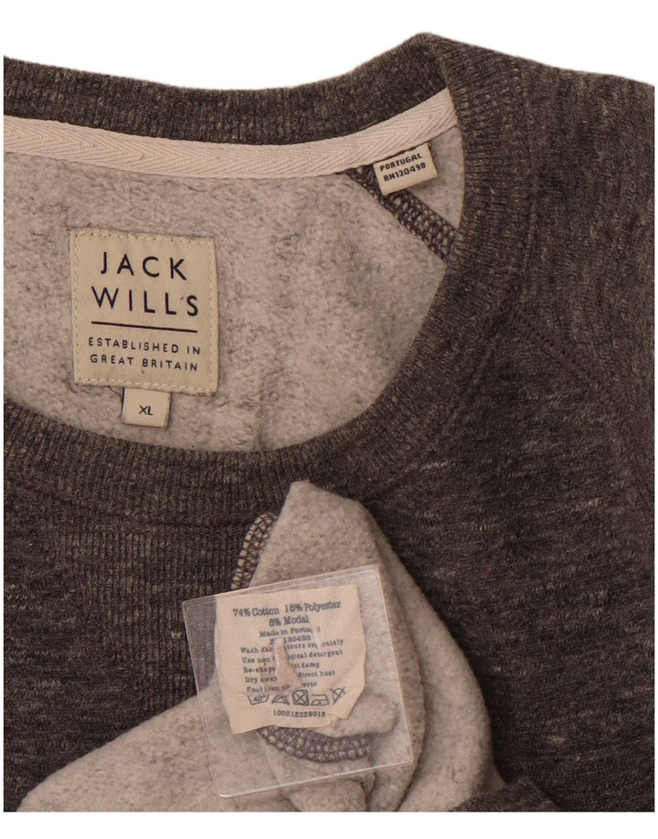 JACK WILLS Suéter masculino com gola redonda e algodão cinza manchado XL