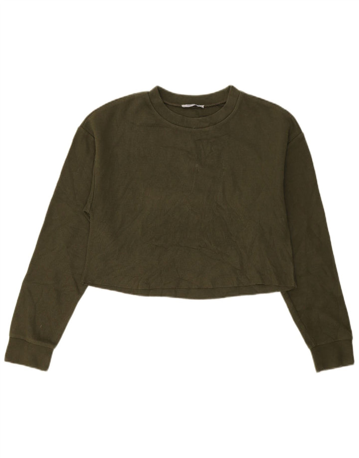 Zara Womens Crop Top Manga Longa Reino Unido 10 Pequeno Verde