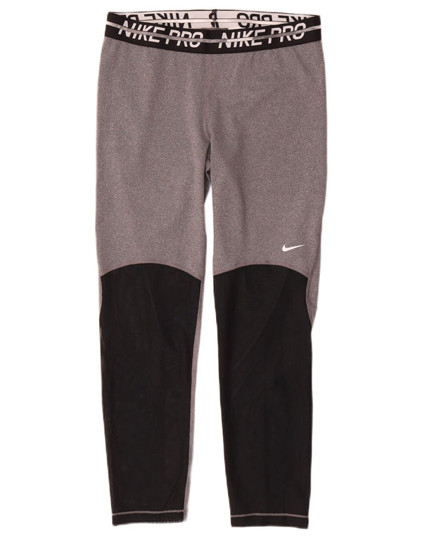 Nike Womens Dri Fit Graphic Leggings UK 14 Medium Grey Colourblock