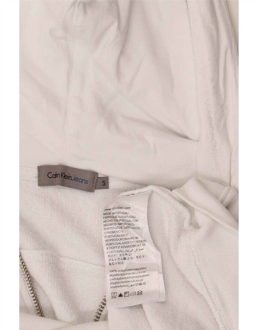 Suéter feminino CALVIN KLEIN JEANS com capuz e zíper gráfico Reino Unido 10 pequeno branco