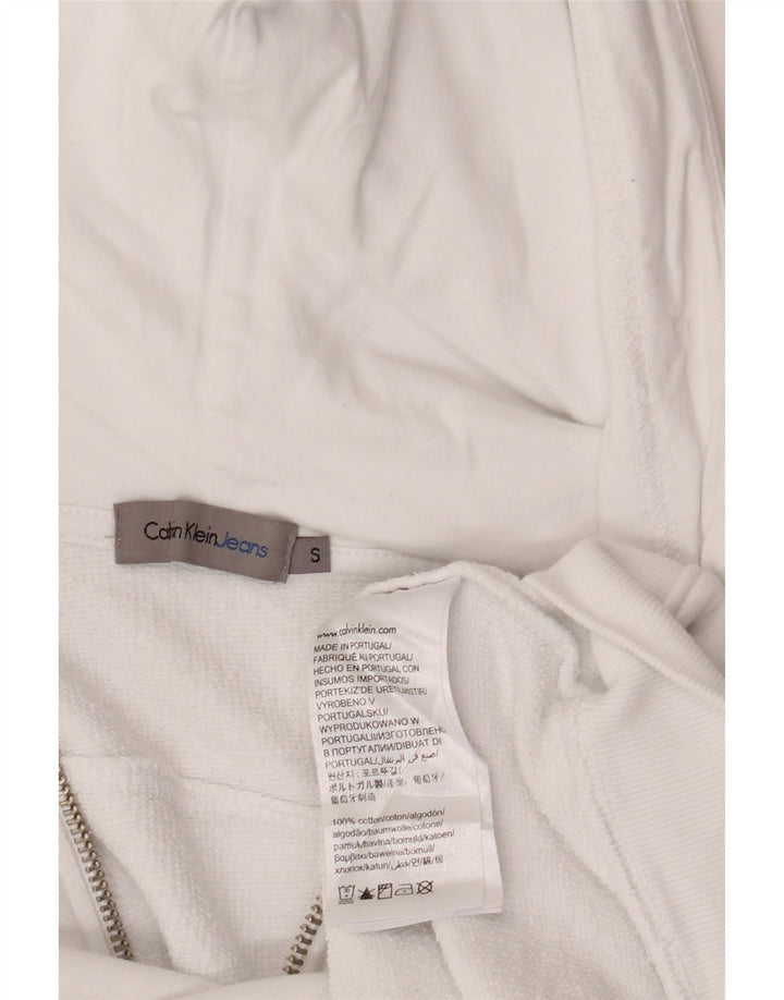 Suéter feminino CALVIN KLEIN JEANS com capuz e zíper gráfico Reino Unido 10 pequeno branco