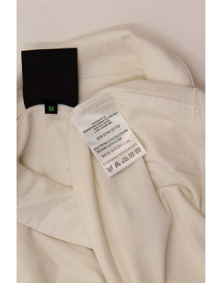 Camisa polo masculina vintage de algodão branco médio
