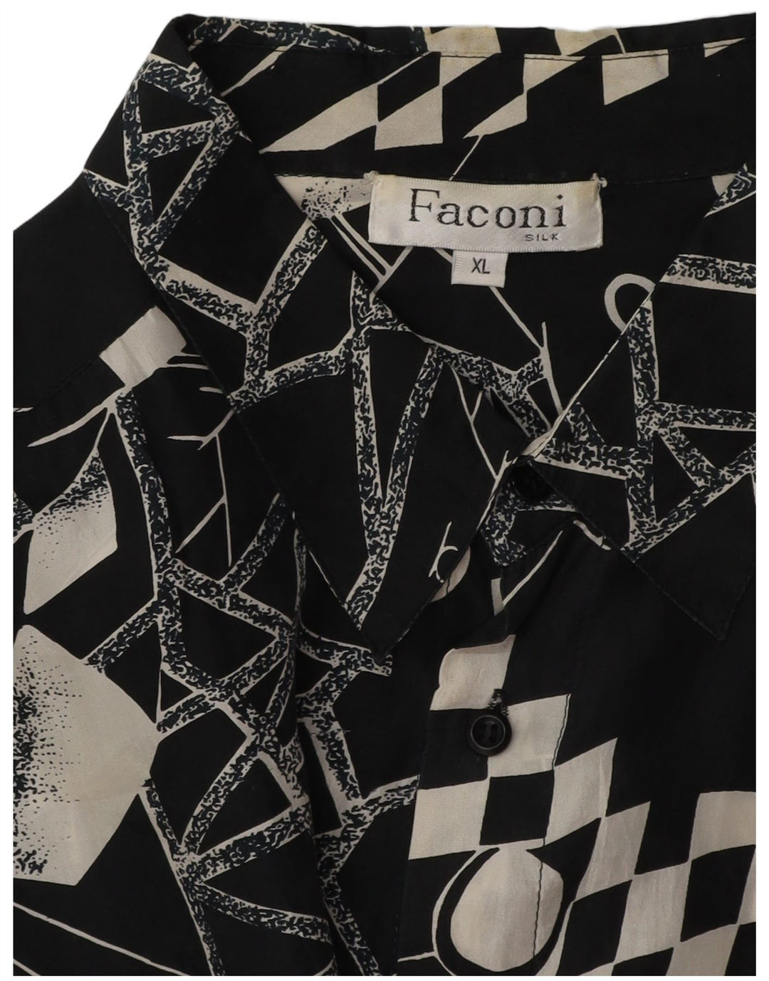 Camisa masculina VINTAGE XL seda geométrica preta