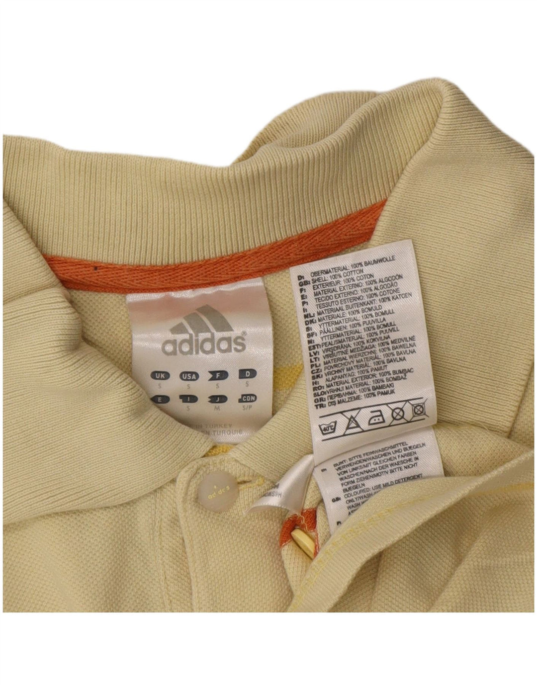 Camisa polo masculina Adidas pequena listrada amarela de algodão