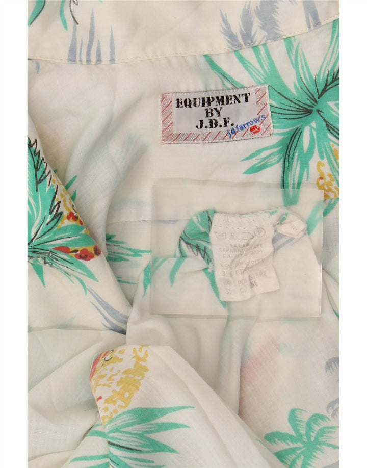 Camisa masculina vintage de manga curta, poliéster branco médio havaiano