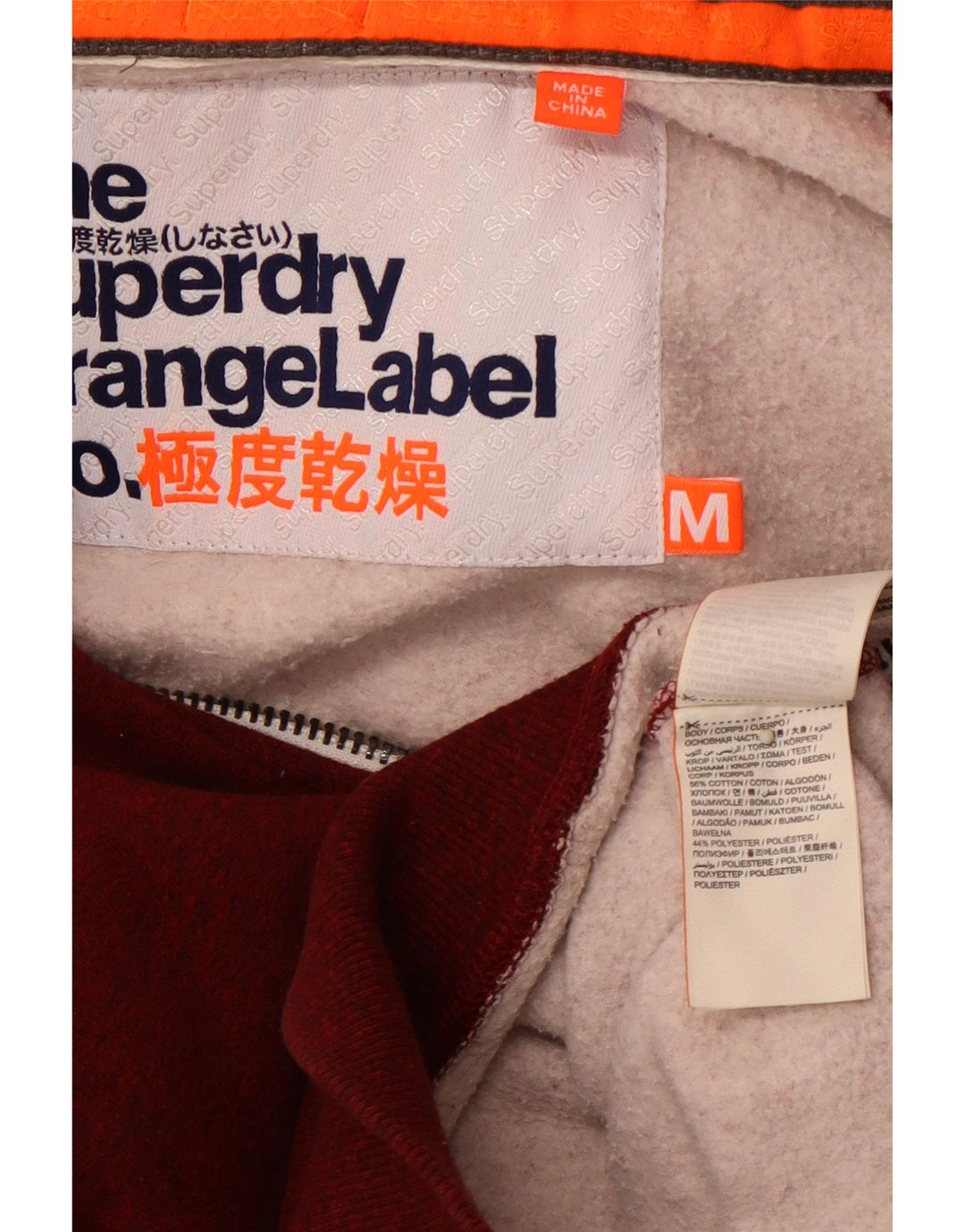 Suéter masculino com capuz e zíper SUPERDRY médio algodão manchado cor de vinho