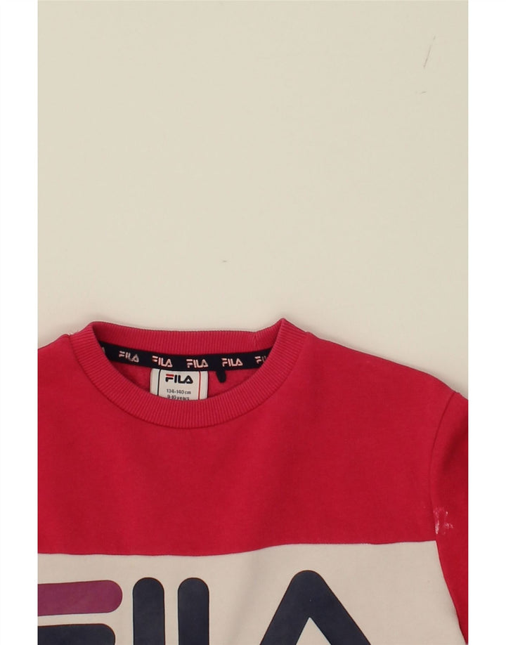 FILA Girls Graphic Sweatshirt Jumper 9-10 Years Pink Cotton Vintage Fila and Second-Hand Fila from Messina Hembry 