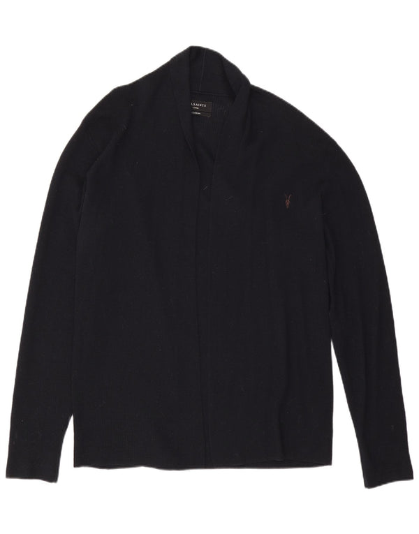 Suéter cardigã aberto feminino All Saints Reino Unido 16 grande lã merino azul marinho