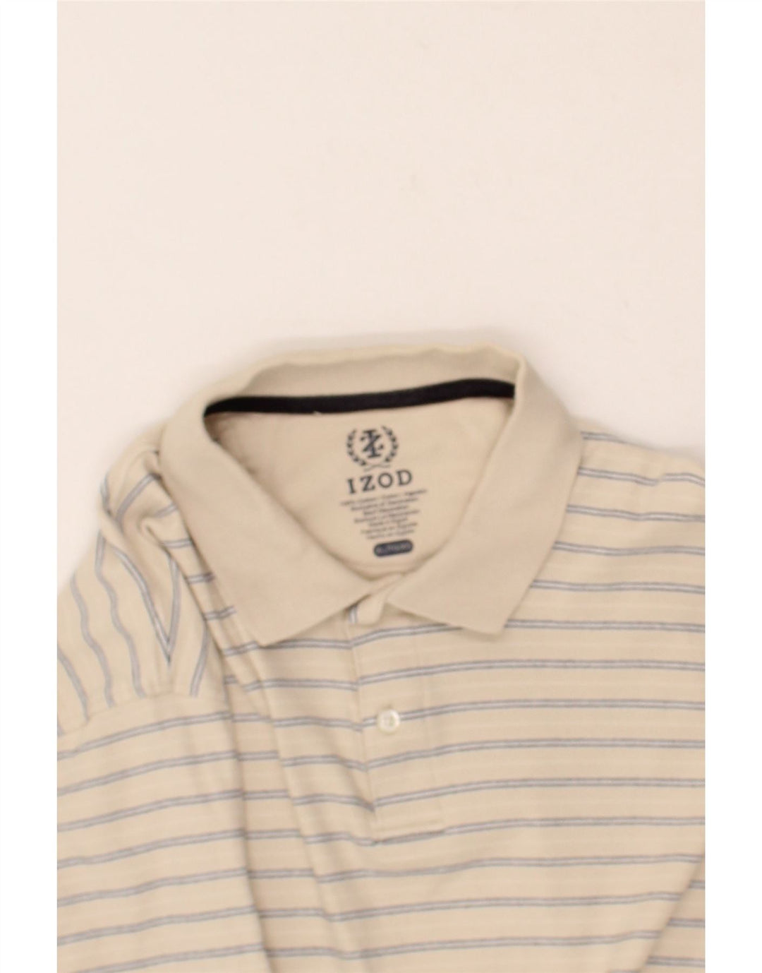 IZOD Mens Polo Shirt XL Beige Striped Cotton Vintage Izod and Second-Hand Izod from Messina Hembry 