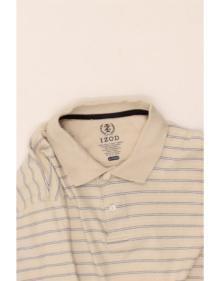 IZOD Mens Polo Shirt XL Beige Striped Cotton Vintage Izod and Second-Hand Izod from Messina Hembry 
