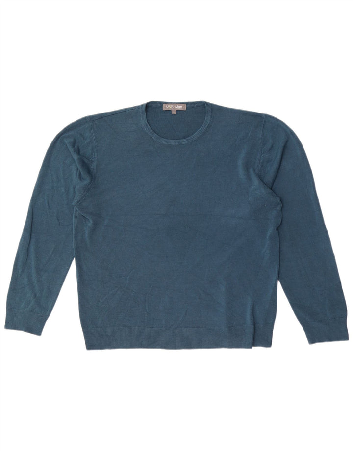 Suéter masculino Marks & Spencer com gola redonda grande acrílico azul