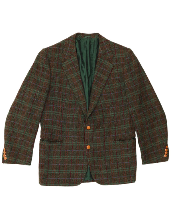 Jaqueta blazer masculina vintage com 2 botões, lã virgem verde grande Reino Unido 40