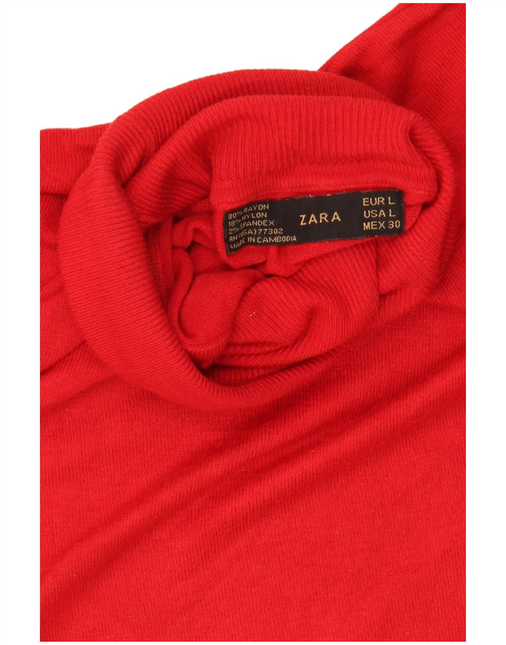 Suéter feminino Zara com gola redonda, Reino Unido 14, grande rayon vermelho