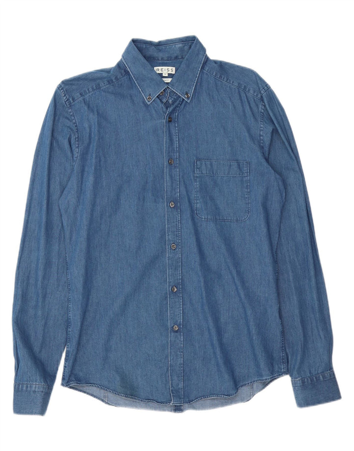 Camisa jeans masculina REISS Slim Fit algodão azul médio