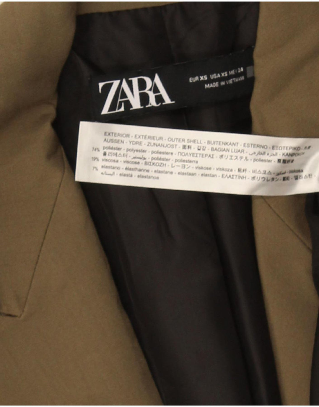 Jaqueta blazer masculina Zara com peito duplo Reino Unido 34 XS cáqui poliéster