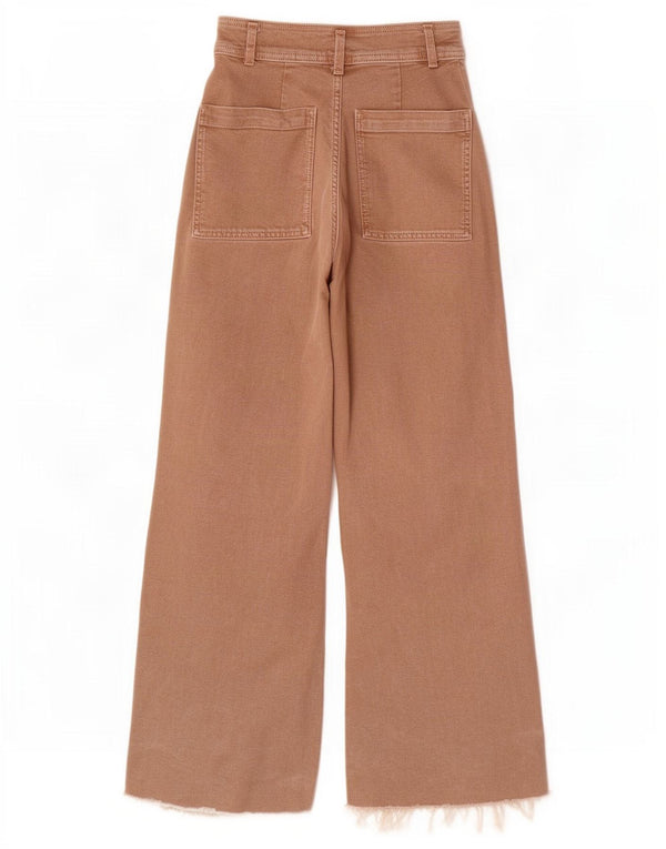 Zara Calça feminina casual de perna larga EU 36 XS W26 L28 algodão bege