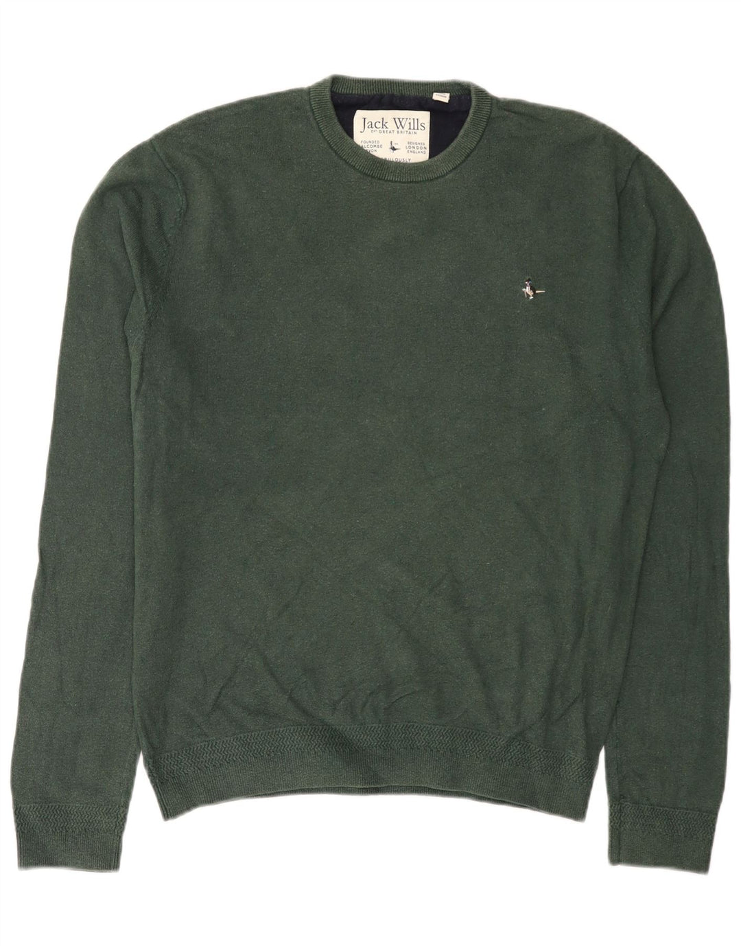 JACK WILLS Suéter masculino com gola redonda, grande algodão verde