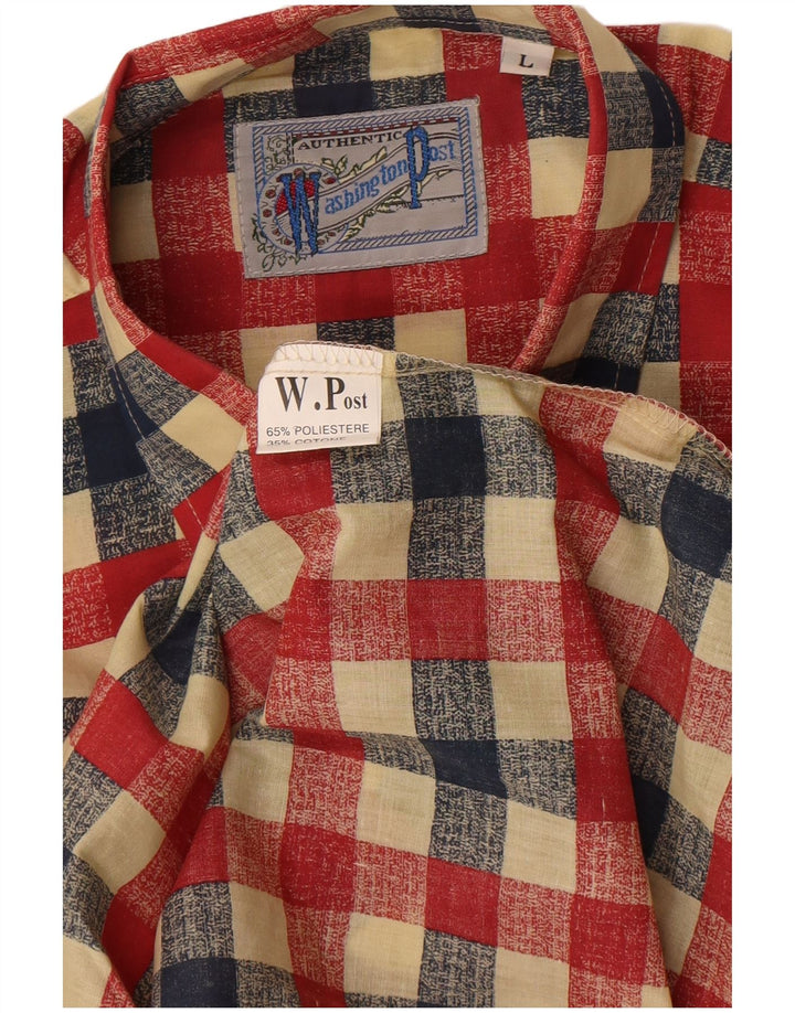 Camisa masculina vintage grande poliéster vermelho guingão