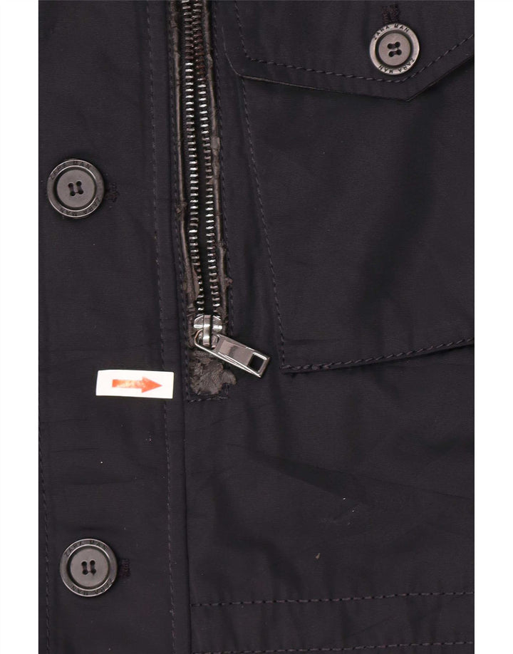 Jaqueta militar masculina ZARA UK 40 grande poliéster azul marinho
