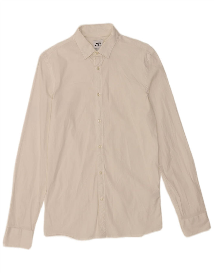 Camisa feminina Zara UK 10 pequena algodão branco