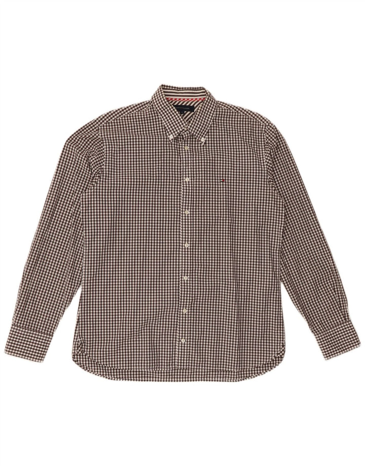 Camisa masculina Tommy Hilfiger grande algodão guingão preto