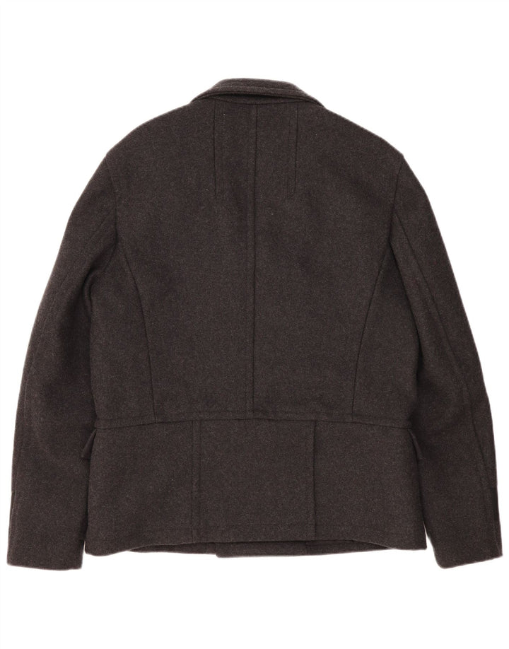 DKNY Mens Pea Coat UK 40 Grande Lã Cinza