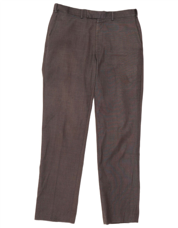 Calça masculina de terno reto Marks & Spencer W32 L33 lã cinza