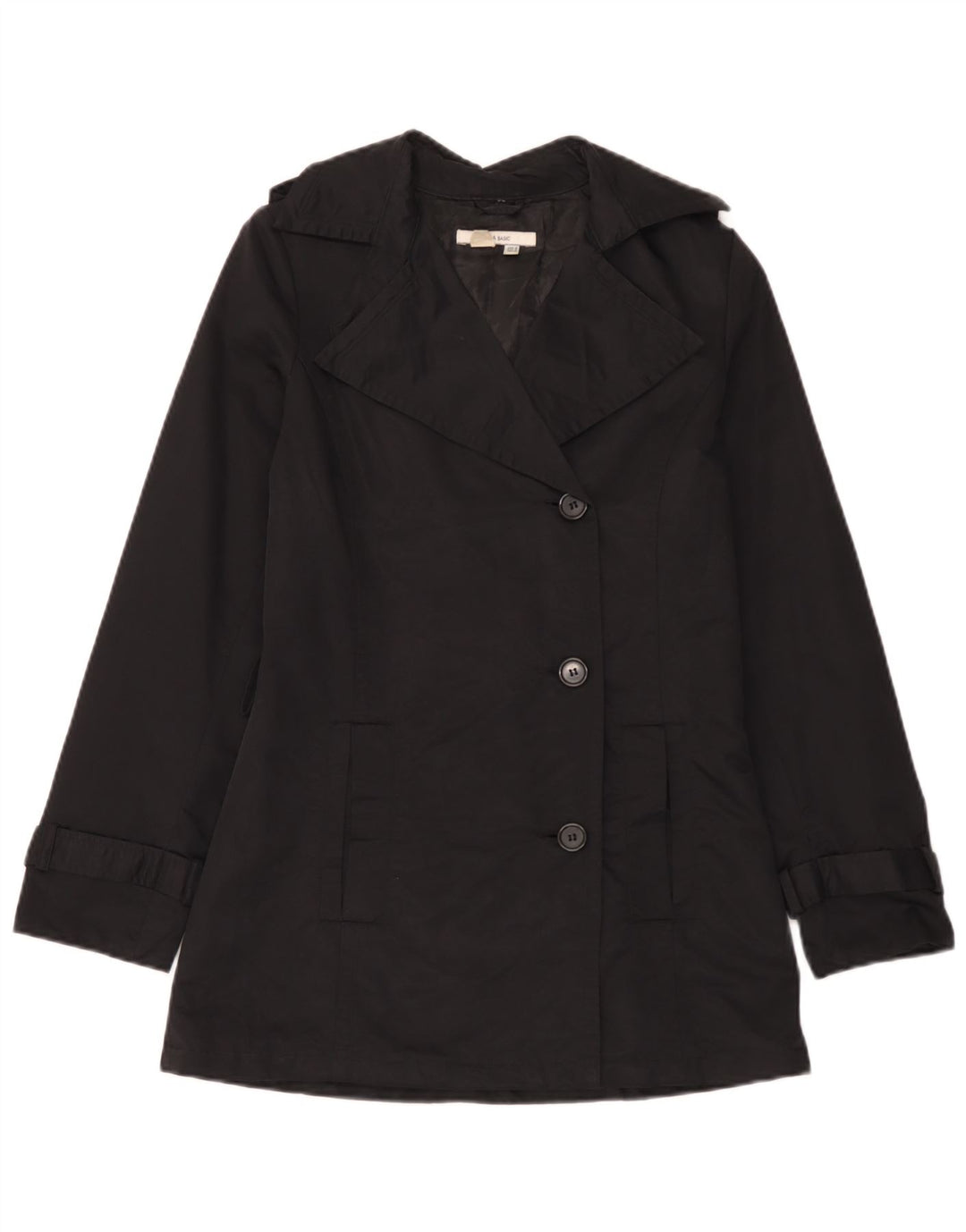 Zara Womens Trench Coat UK 12 Médio Algodão Preto