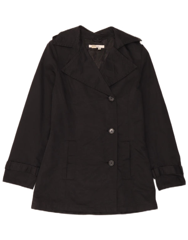 Zara Womens Trench Coat UK 12 Médio Algodão Preto
